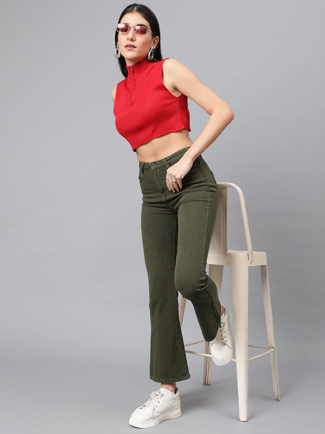 Faded Green Flare Fit Jeans