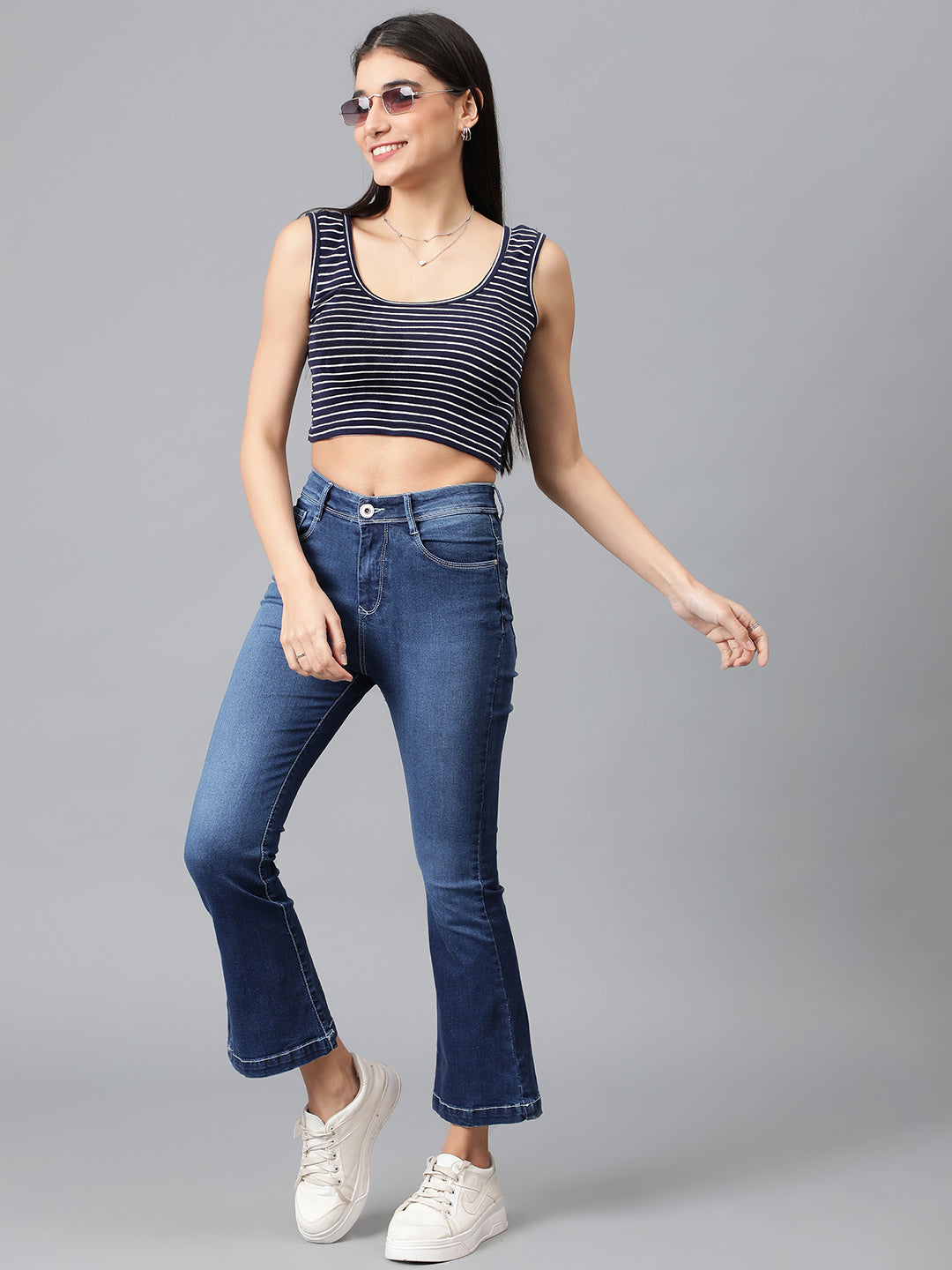 Blue High-Waist Flare Fit Jeans