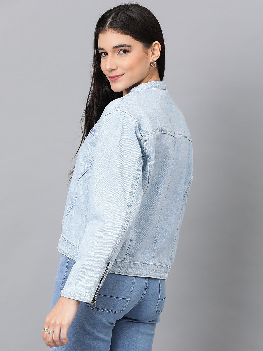 Light Blue Denim Bomber Inspired Jacket
