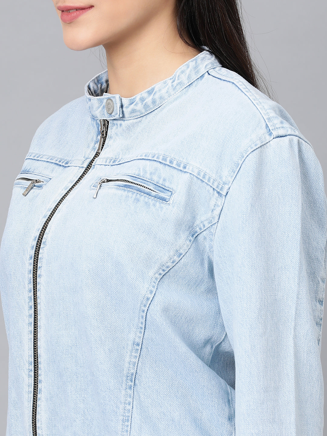 Light Blue Denim Bomber Inspired Jacket