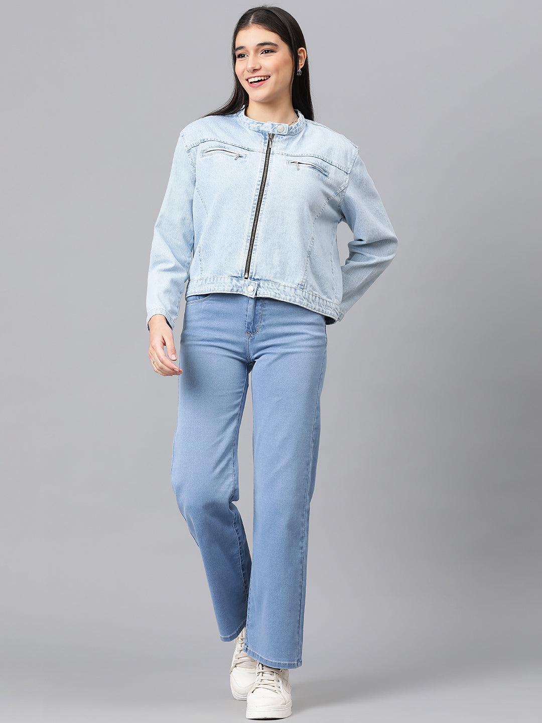 Light Blue Denim Bomber Inspired Jacket