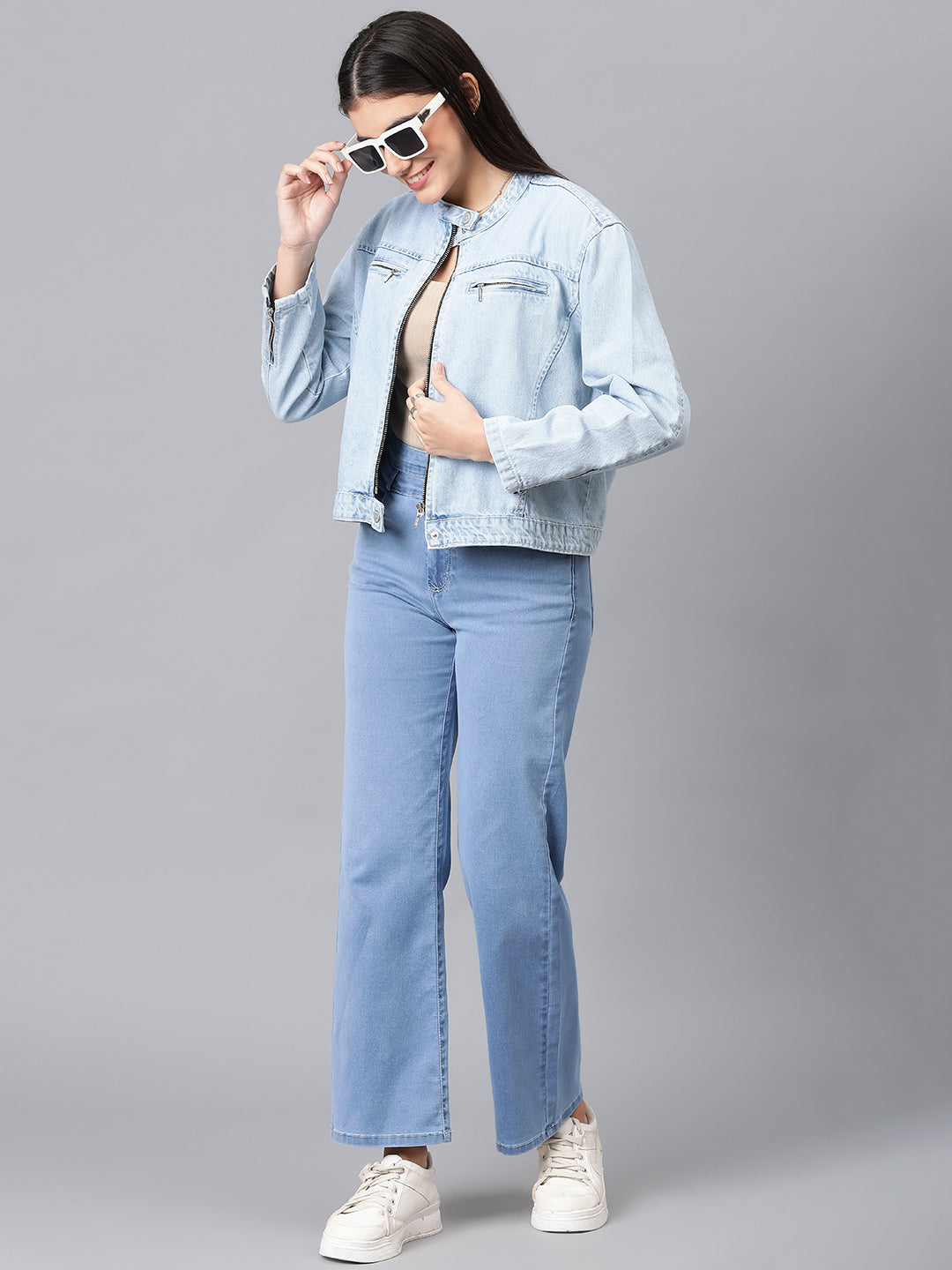 Light Blue Denim Bomber Inspired Jacket