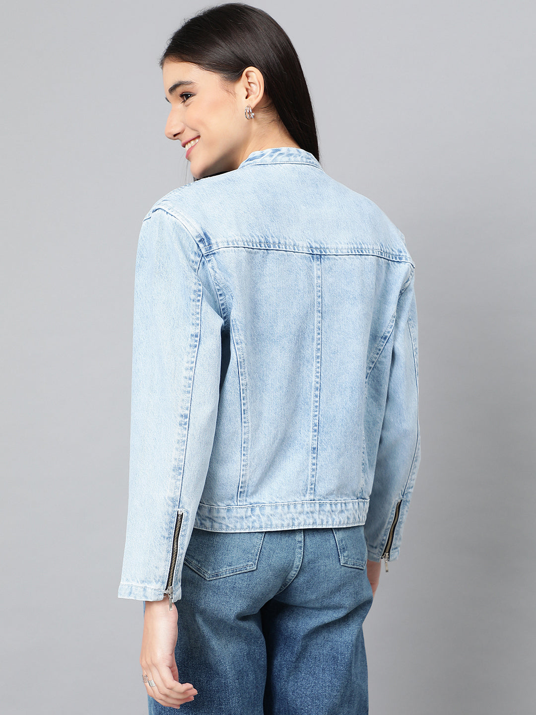 Mid Blue Denim Bomber Inspired Jacket