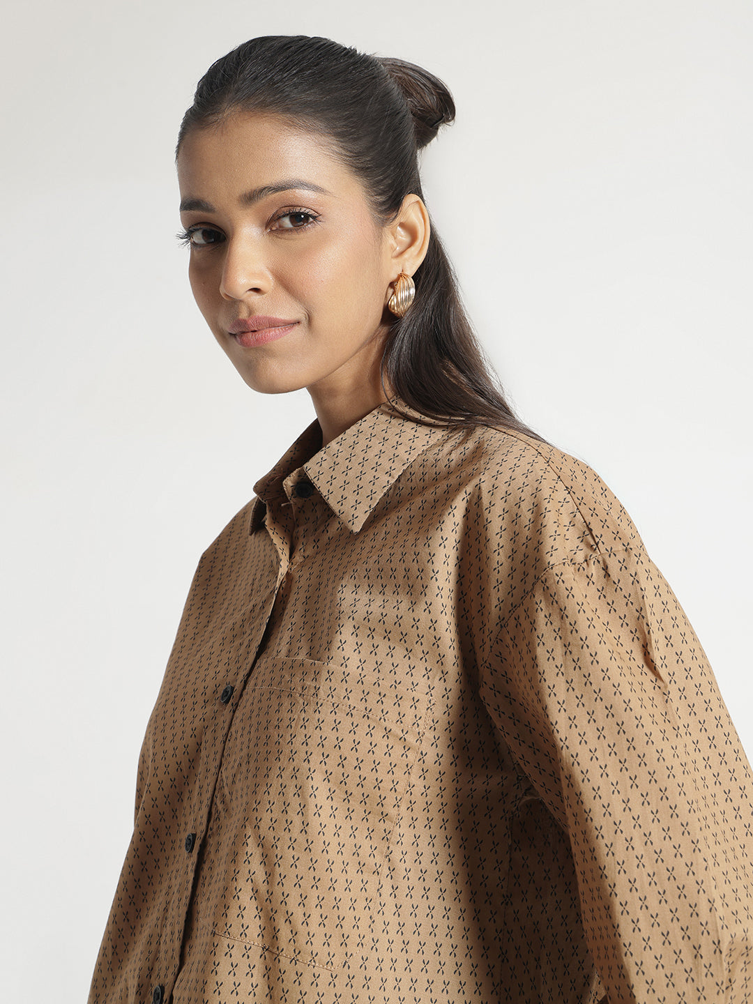 Brown printed Oversize Shirt