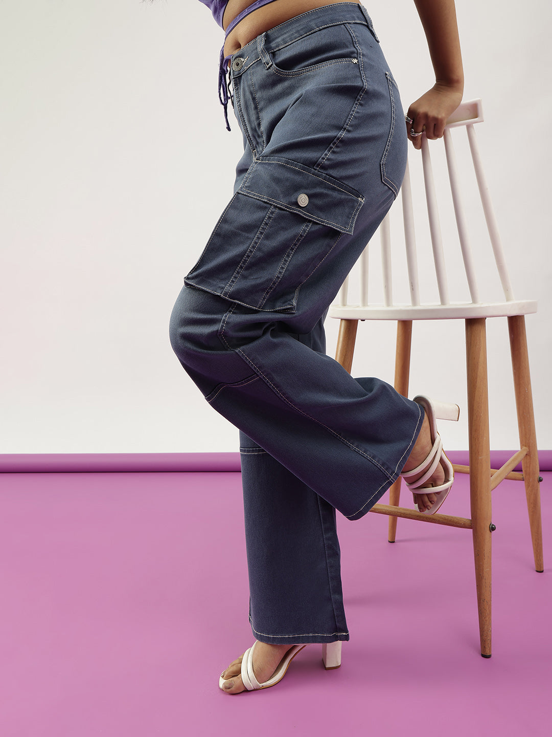Mid-Blue Relaxed Fit Cargo Jeans