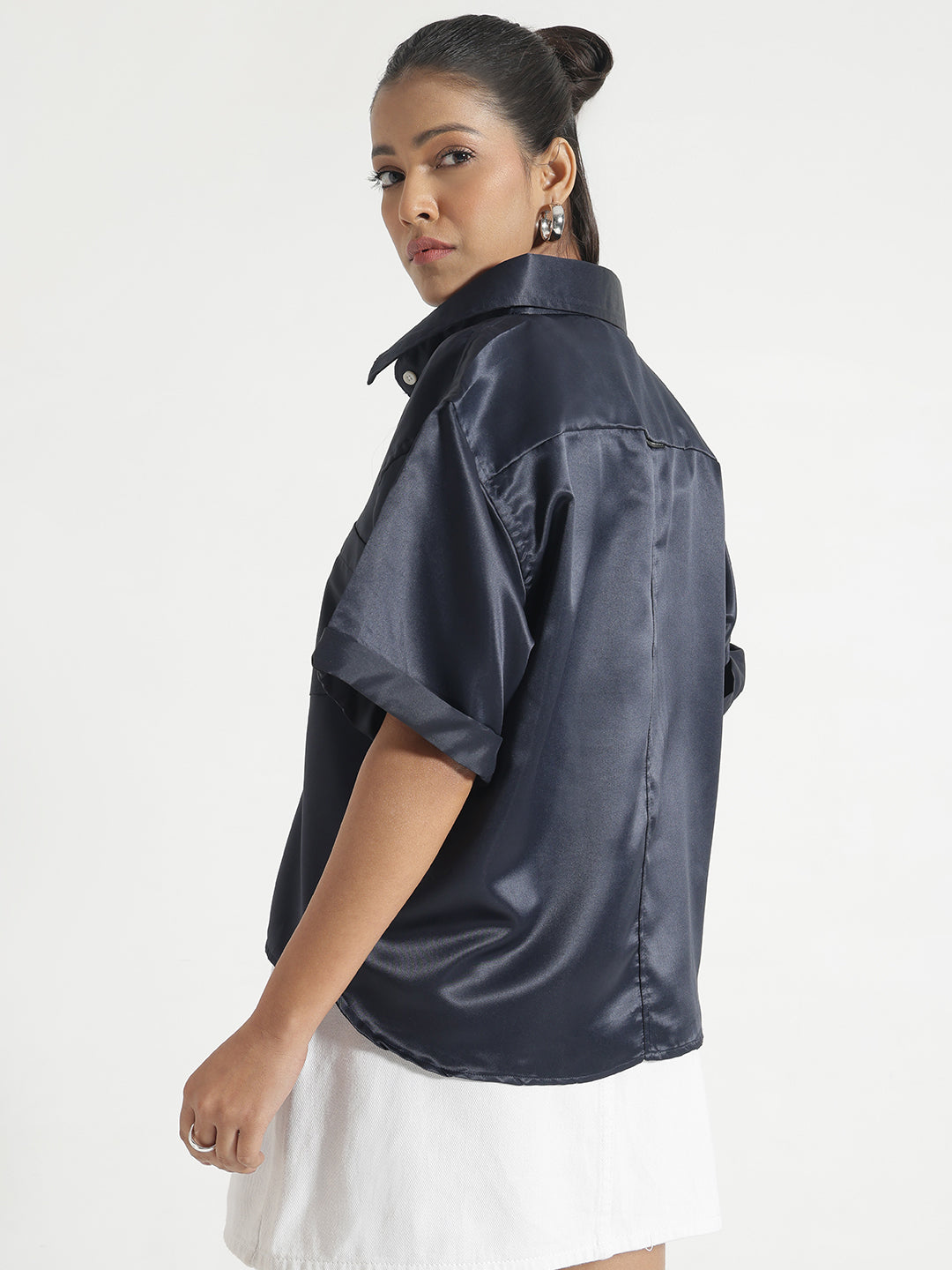 Navy Blue Satin Shirt