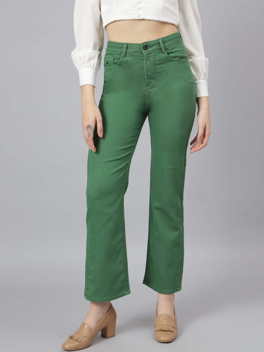 Green Straight Fit Solid Jeans