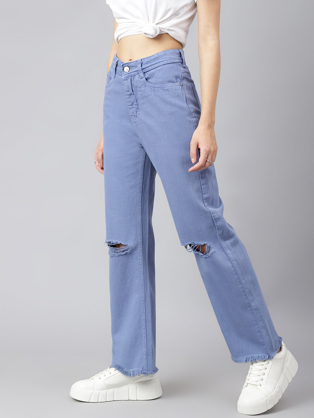 Relaxed Fit Knee-Slit Jeans