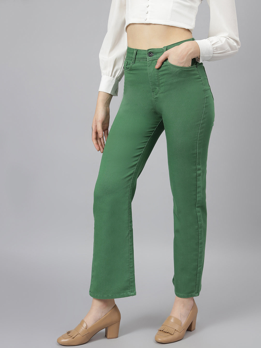 Green Straight Fit Solid Jeans
