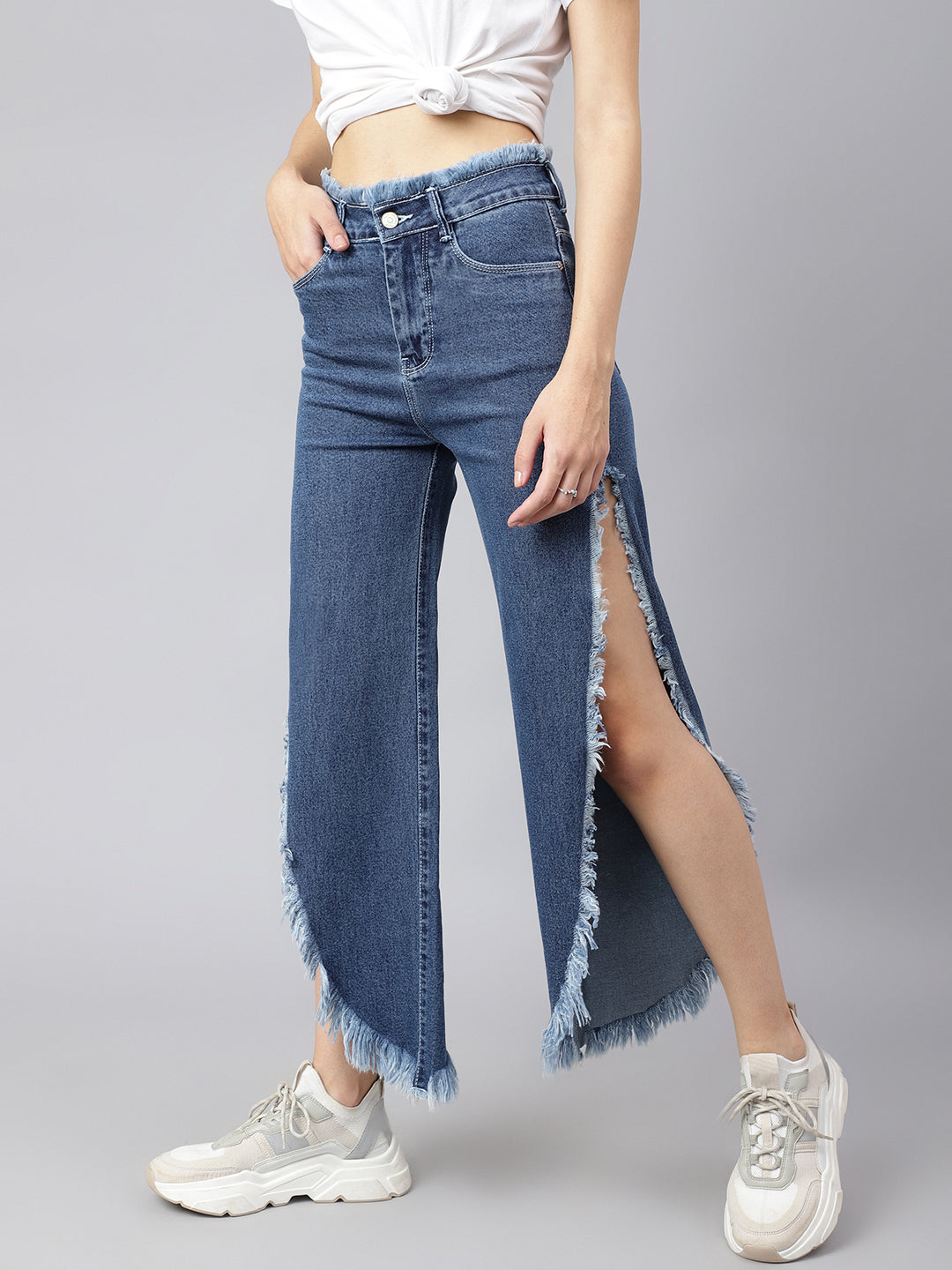 Side Slit Blue Denim