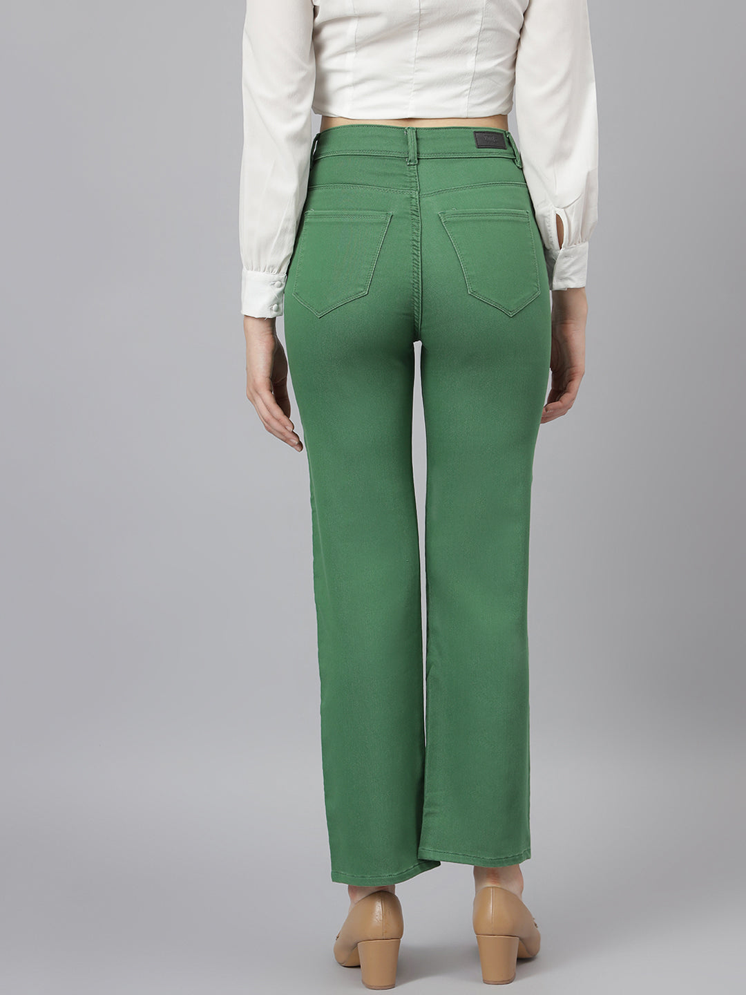 Green Straight Fit Solid Jeans