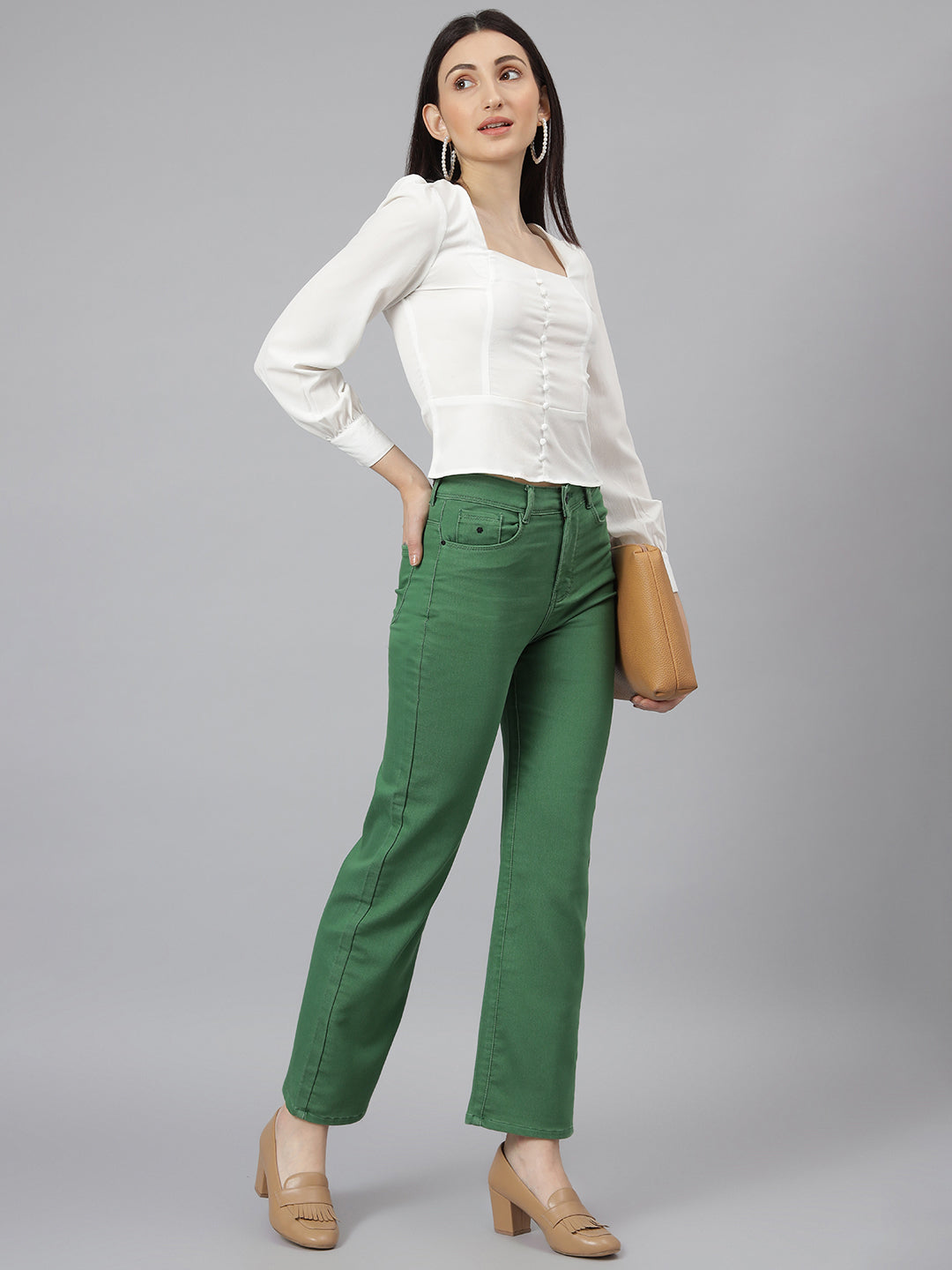 Green Straight Fit Solid Jeans