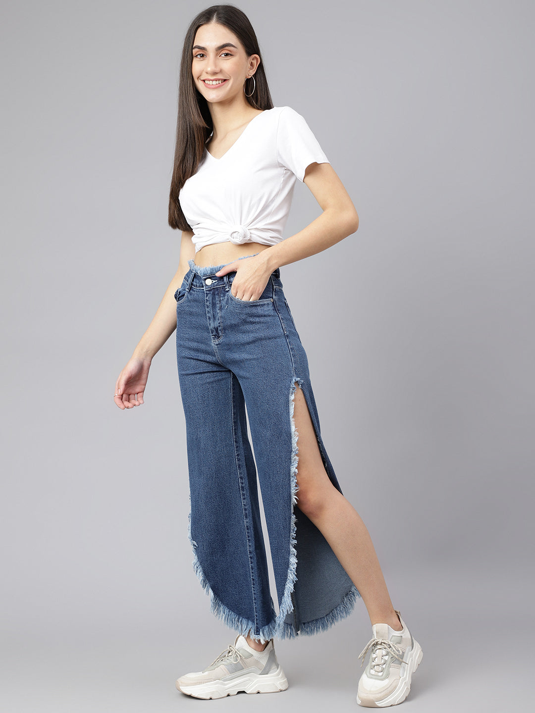 Side Slit Blue Denim