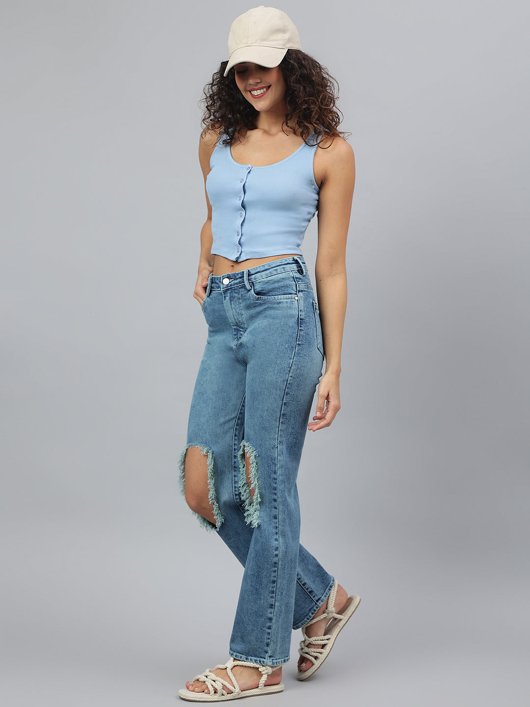 Tattered Blue Relaxed Fit Jeans