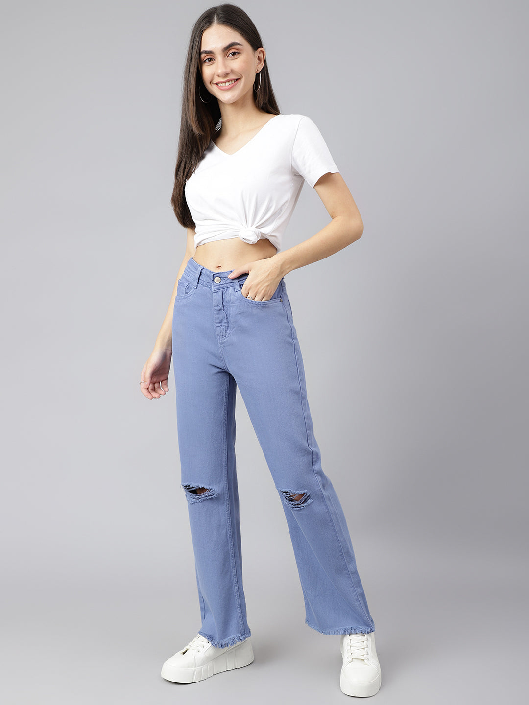 Relaxed Fit Knee-Slit Jeans