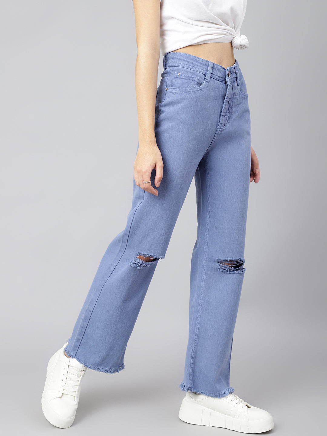 Relaxed Fit Knee-Slit Jeans