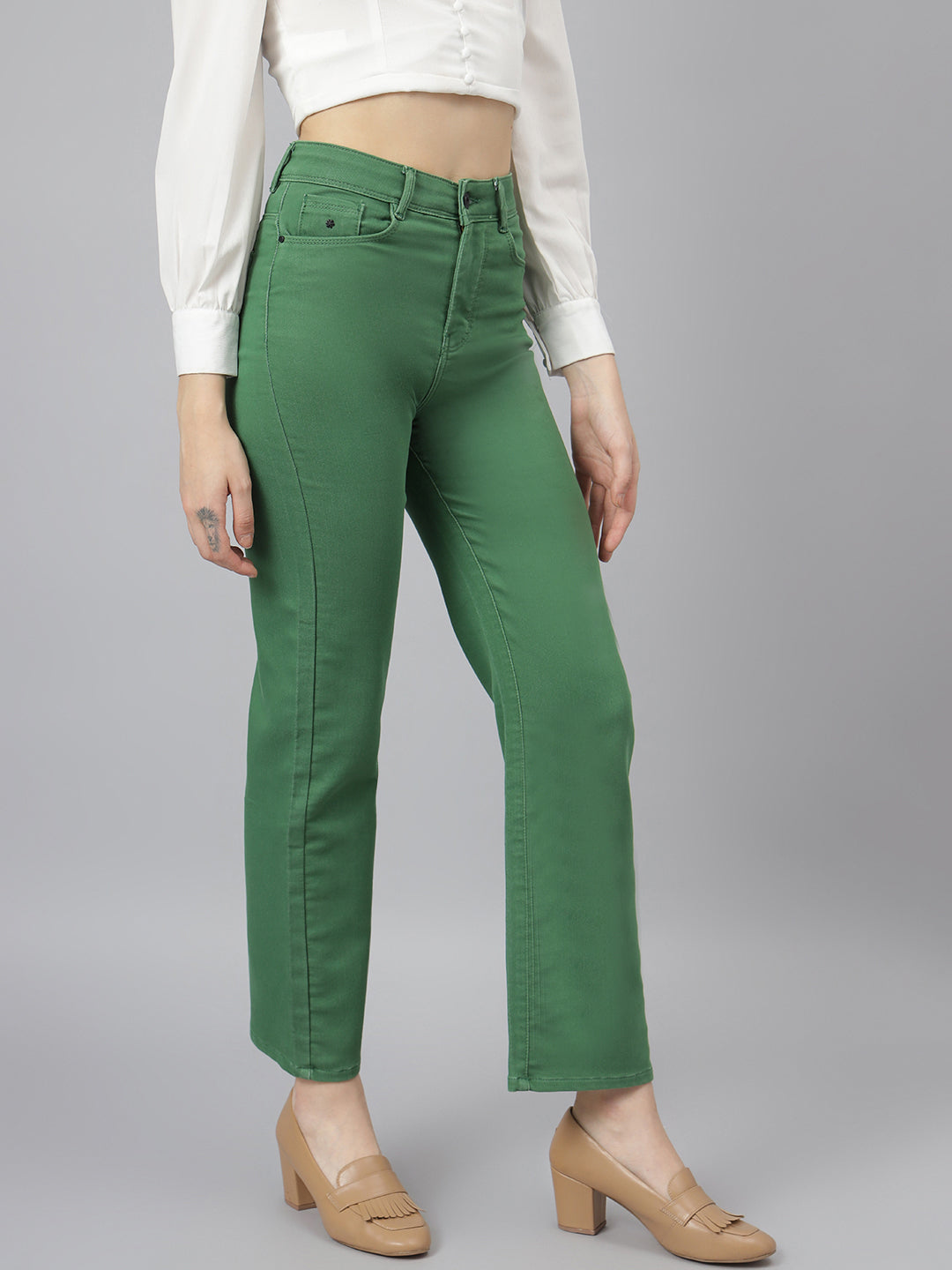 Green Straight Fit Solid Jeans