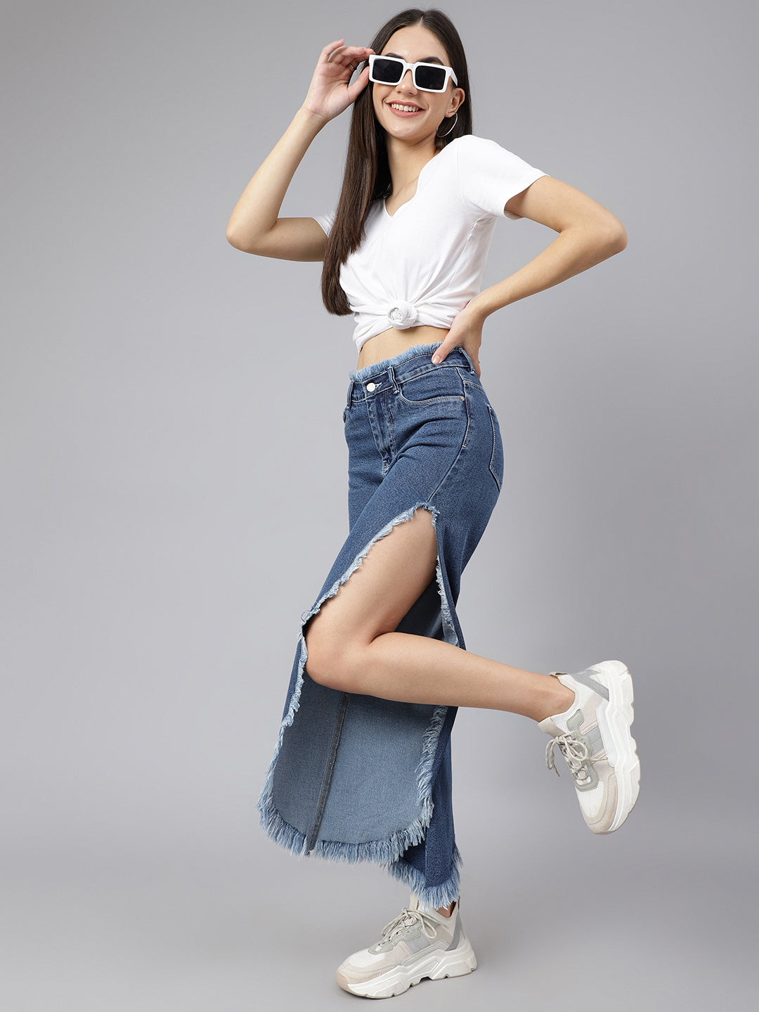 Side Slit Blue Denim