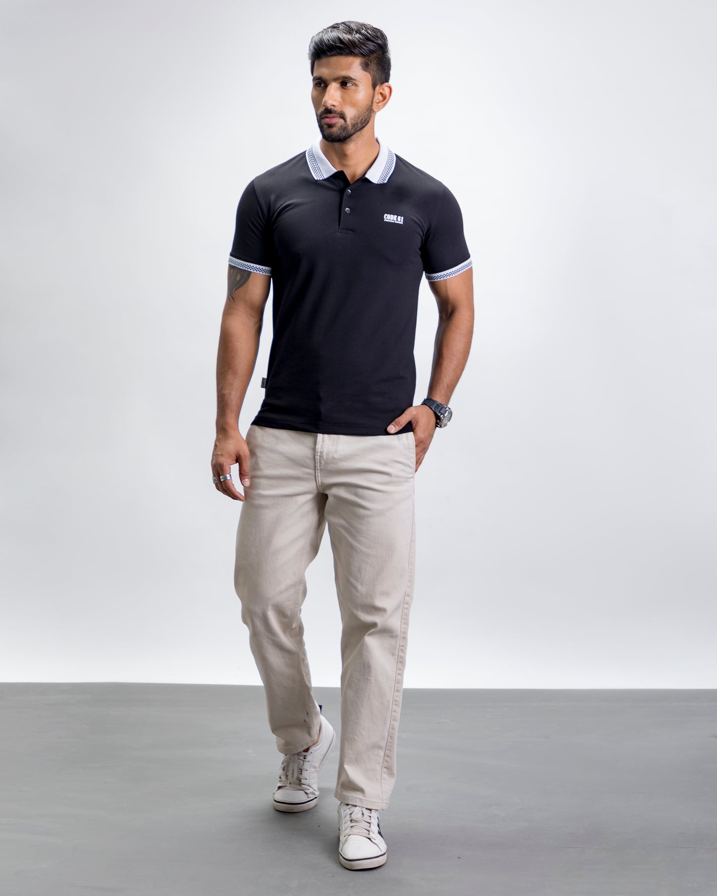 Black with white collar polo t-shirt