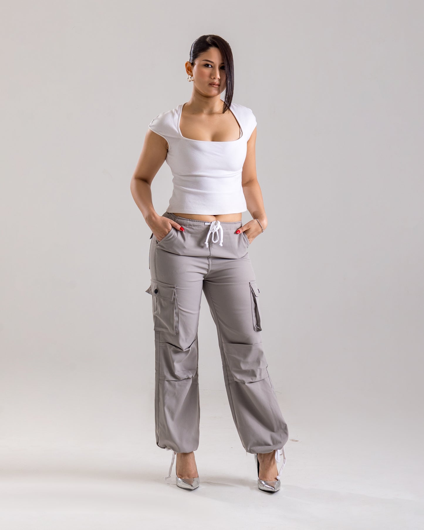 Grey Parachute Cargo Pants