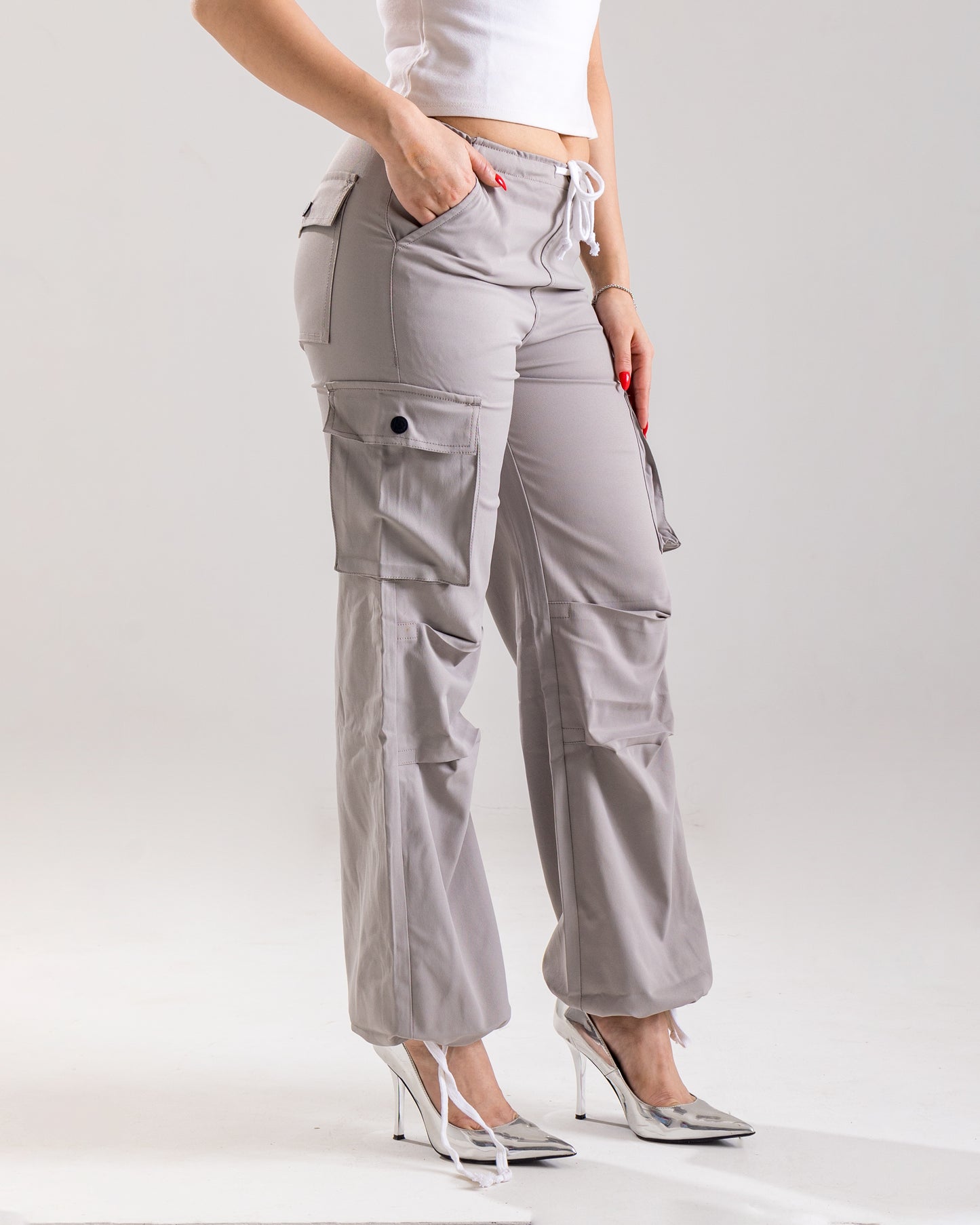 Grey Parachute Cargo Pants