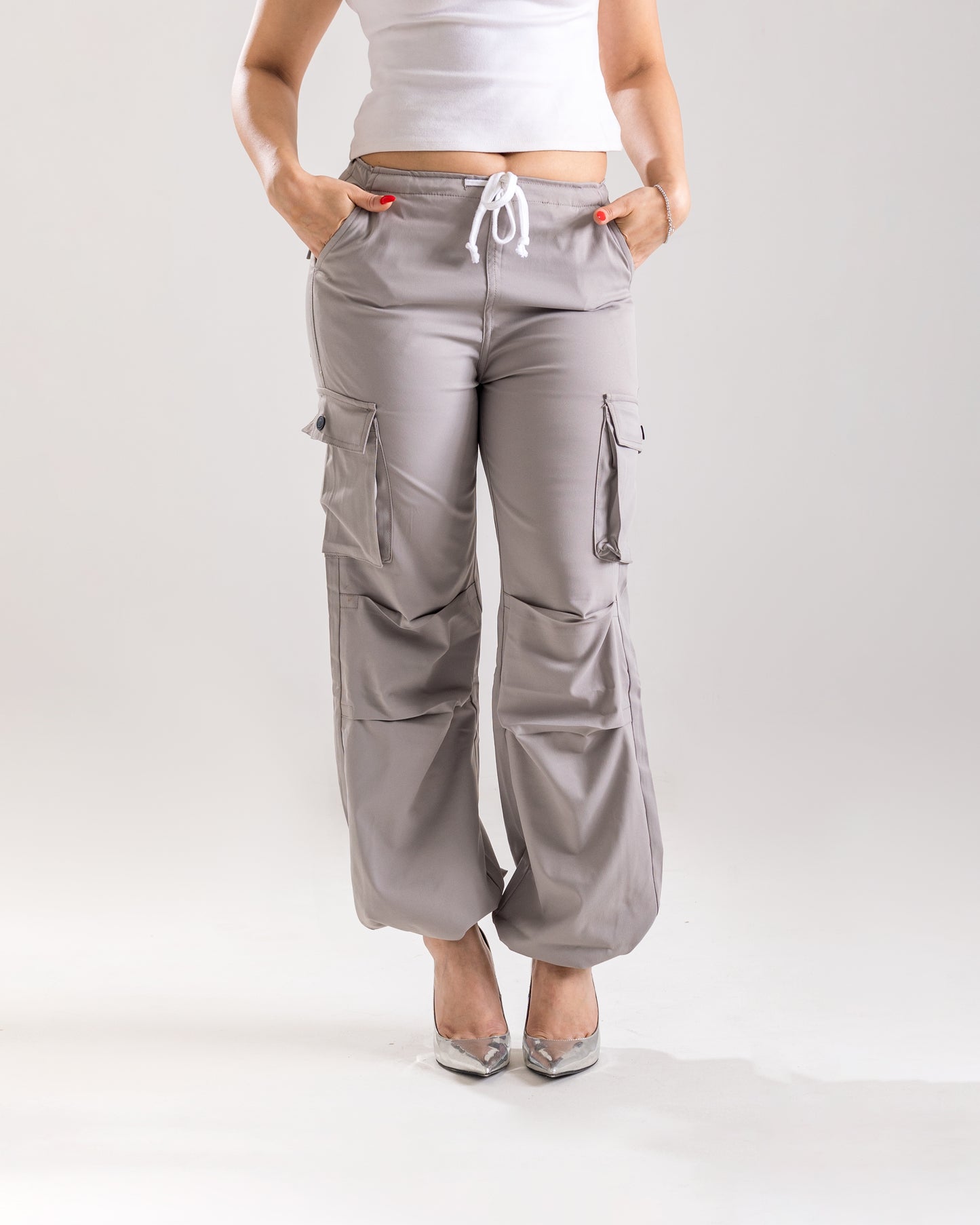 Grey Parachute Cargo Pants