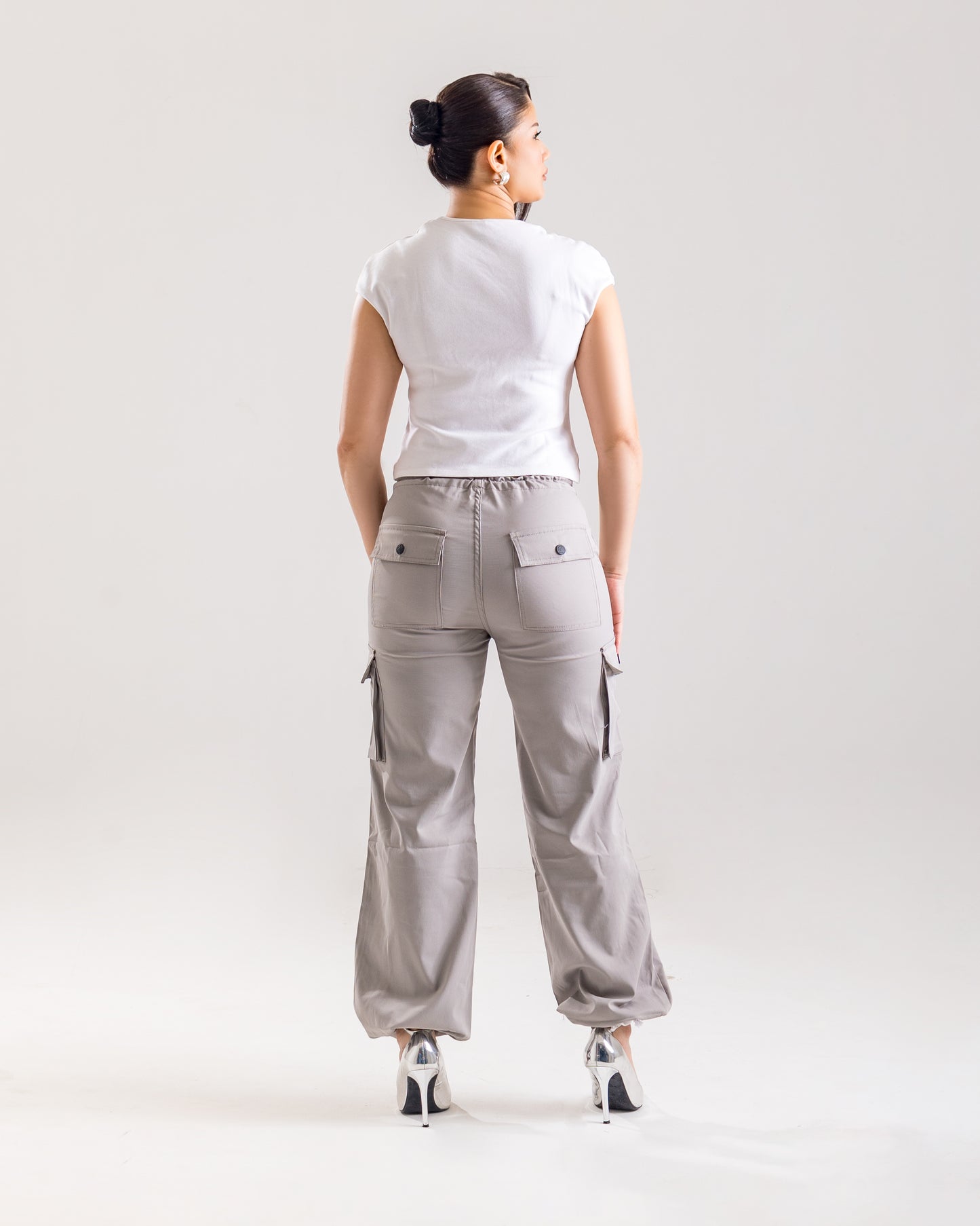 Grey Parachute Cargo Pants