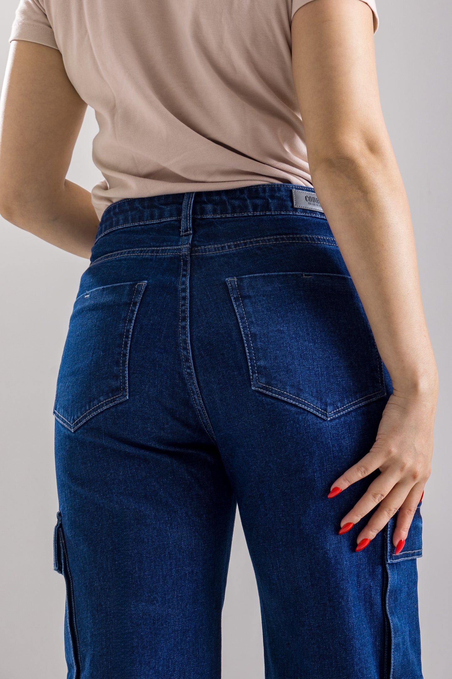 Blue Wide-Leg Cargo Jeans with Pocket Details