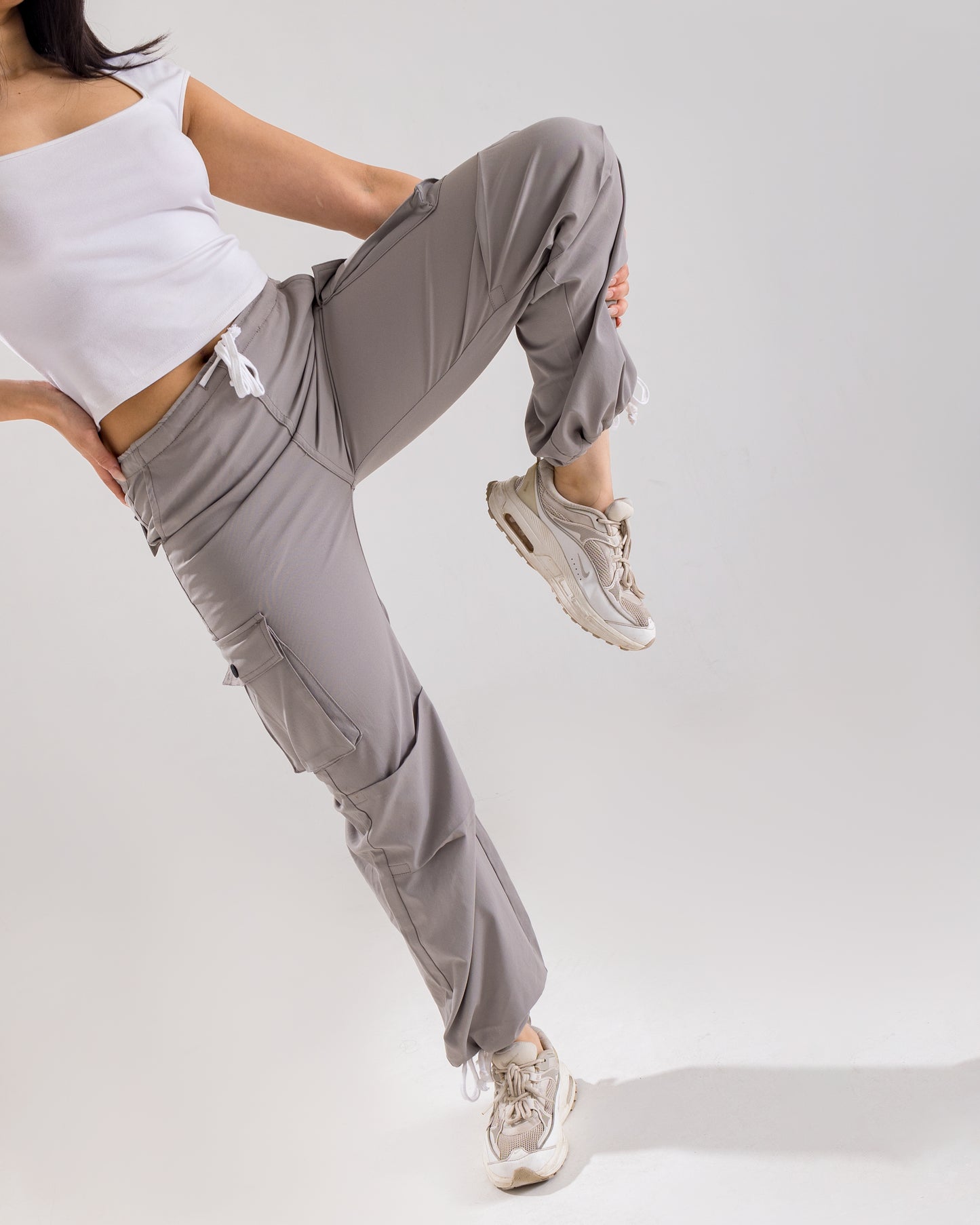 Grey Parachute Cargo Pants