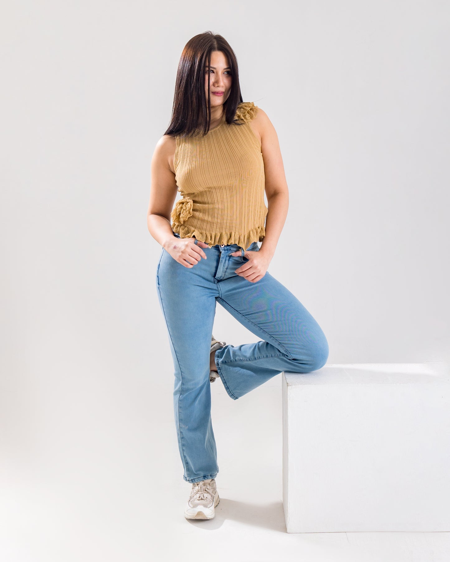 Light Blue High-Waist Flared Bottom Jeans