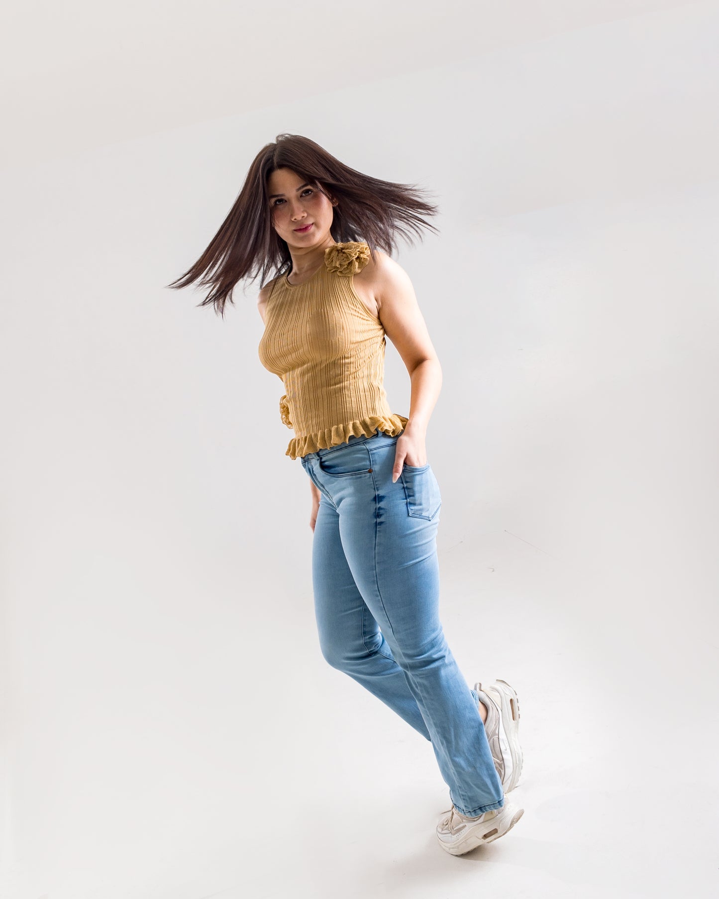 Light Blue High-Waist Flared Bottom Jeans