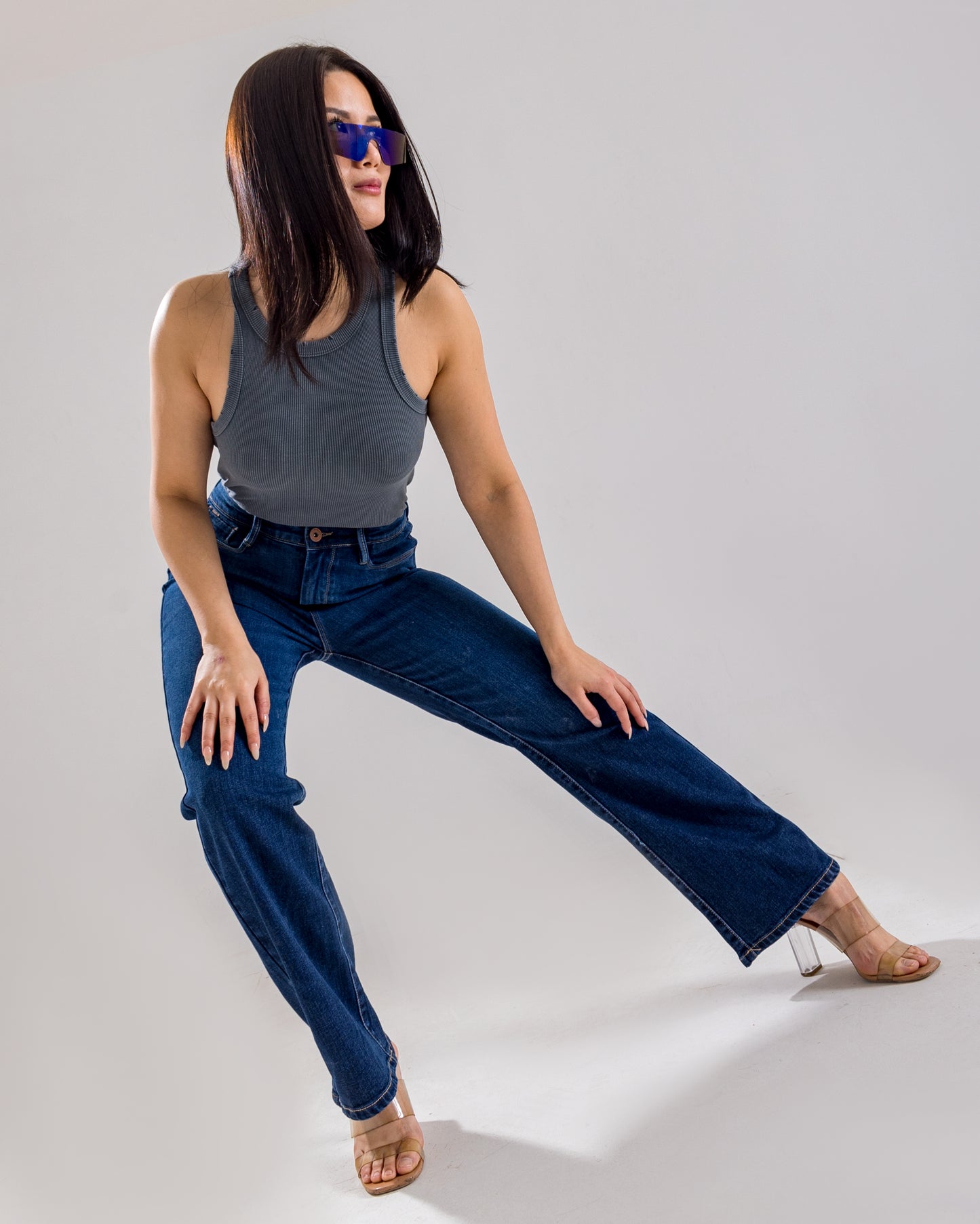 Blue Loose-Fit Wide-Leg Jeans