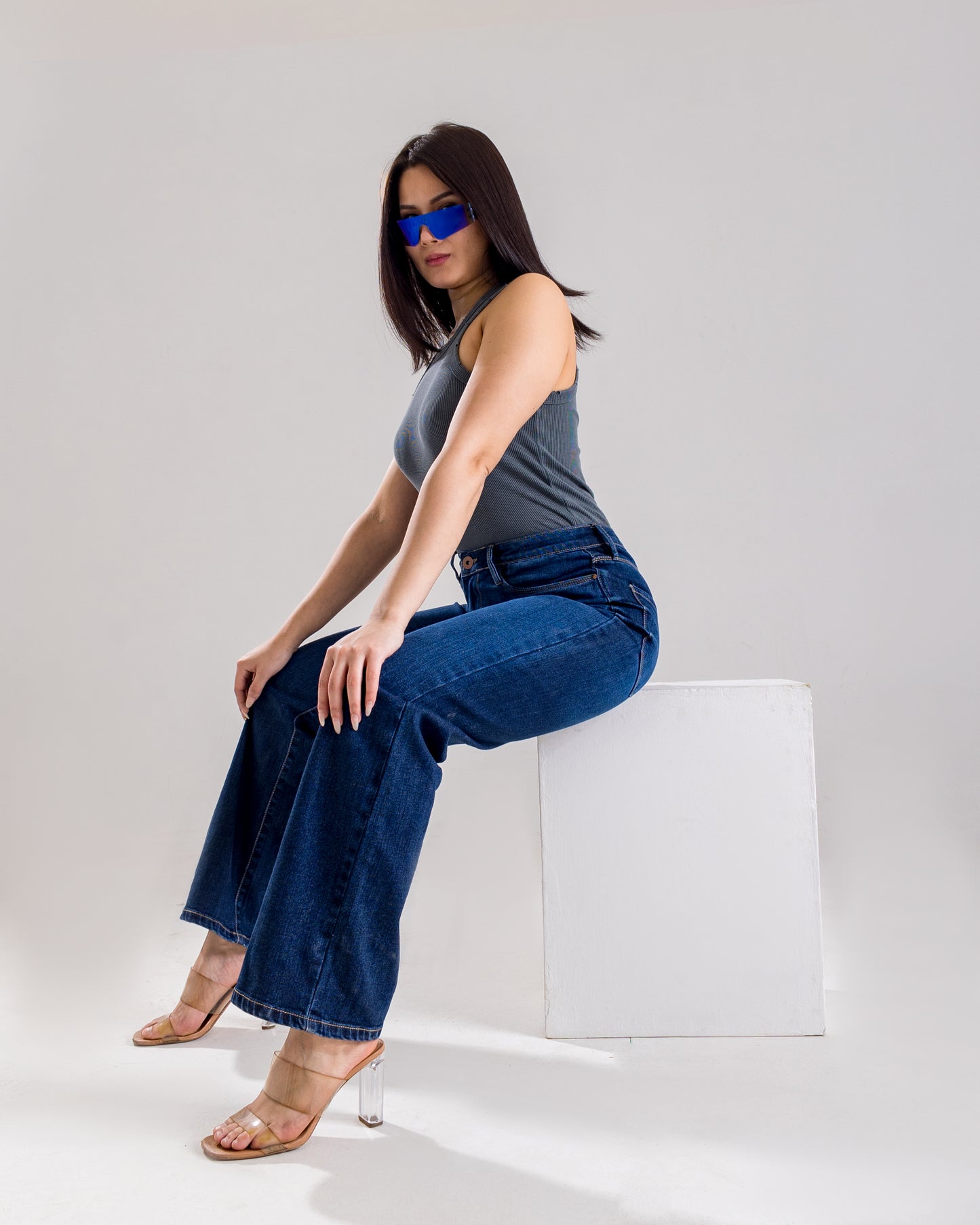 Blue Loose-Fit Wide-Leg Jeans