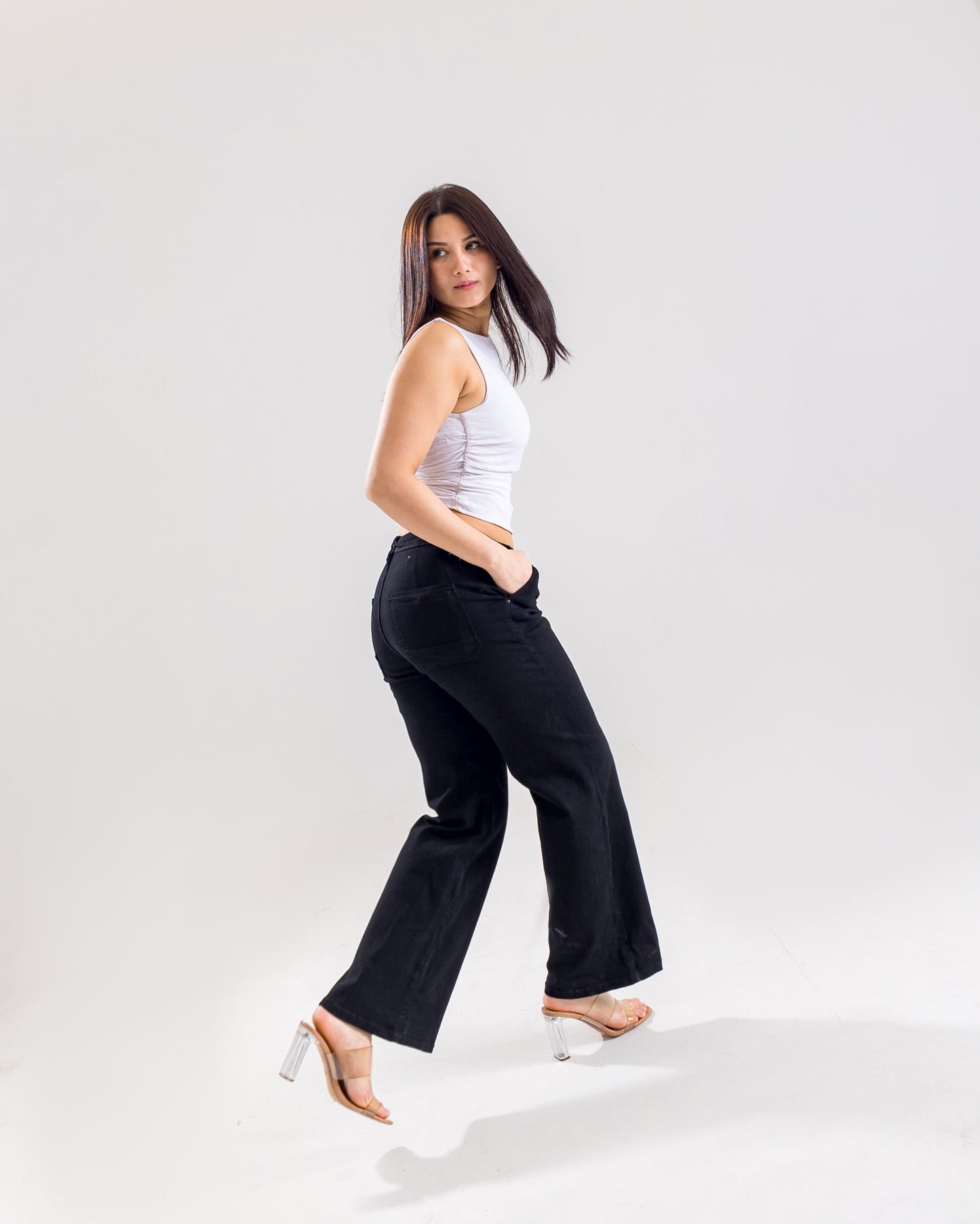 Perfect-Fit Wide-Leg Black Jeans