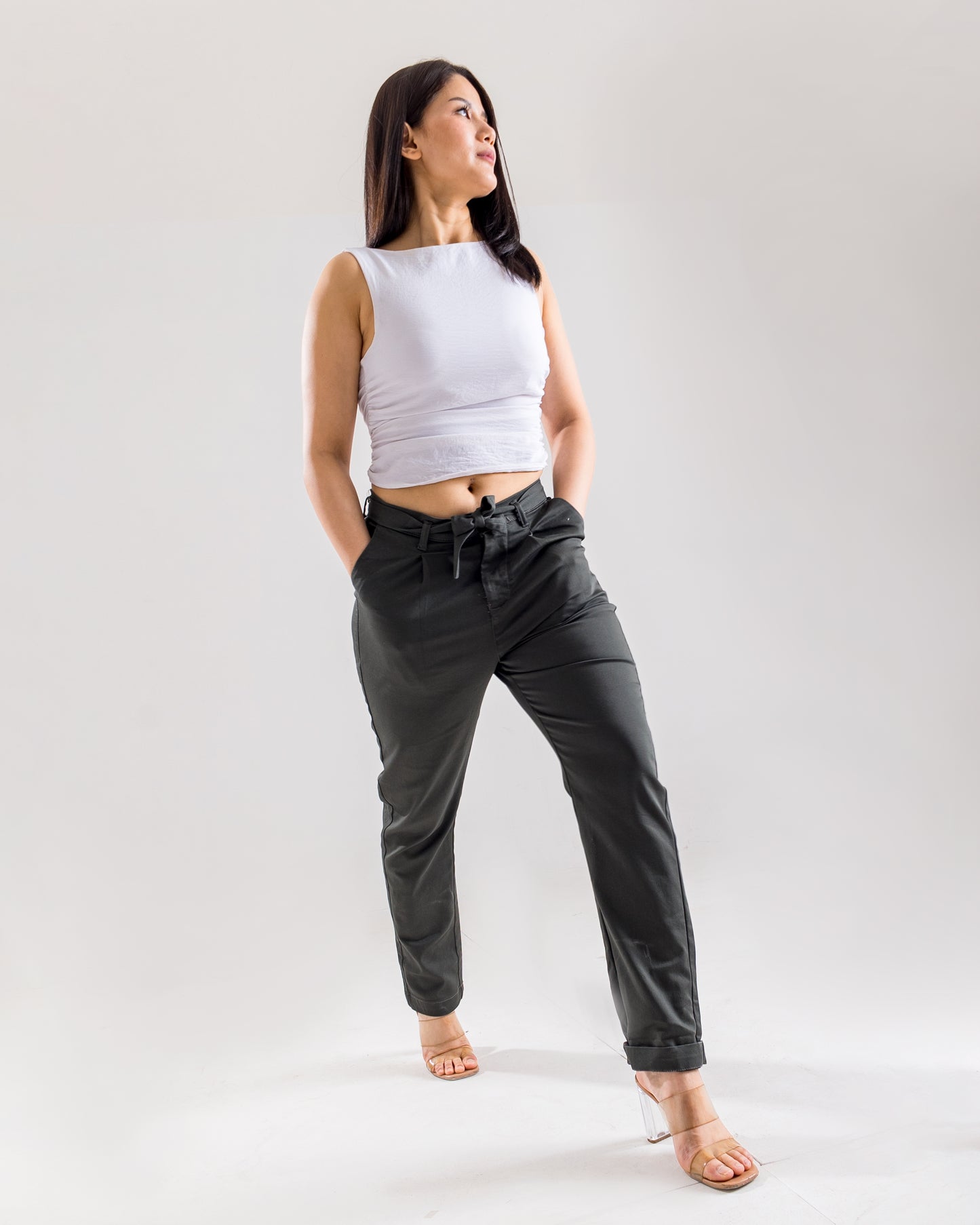 Olive Tie-Up Pleated Pants
