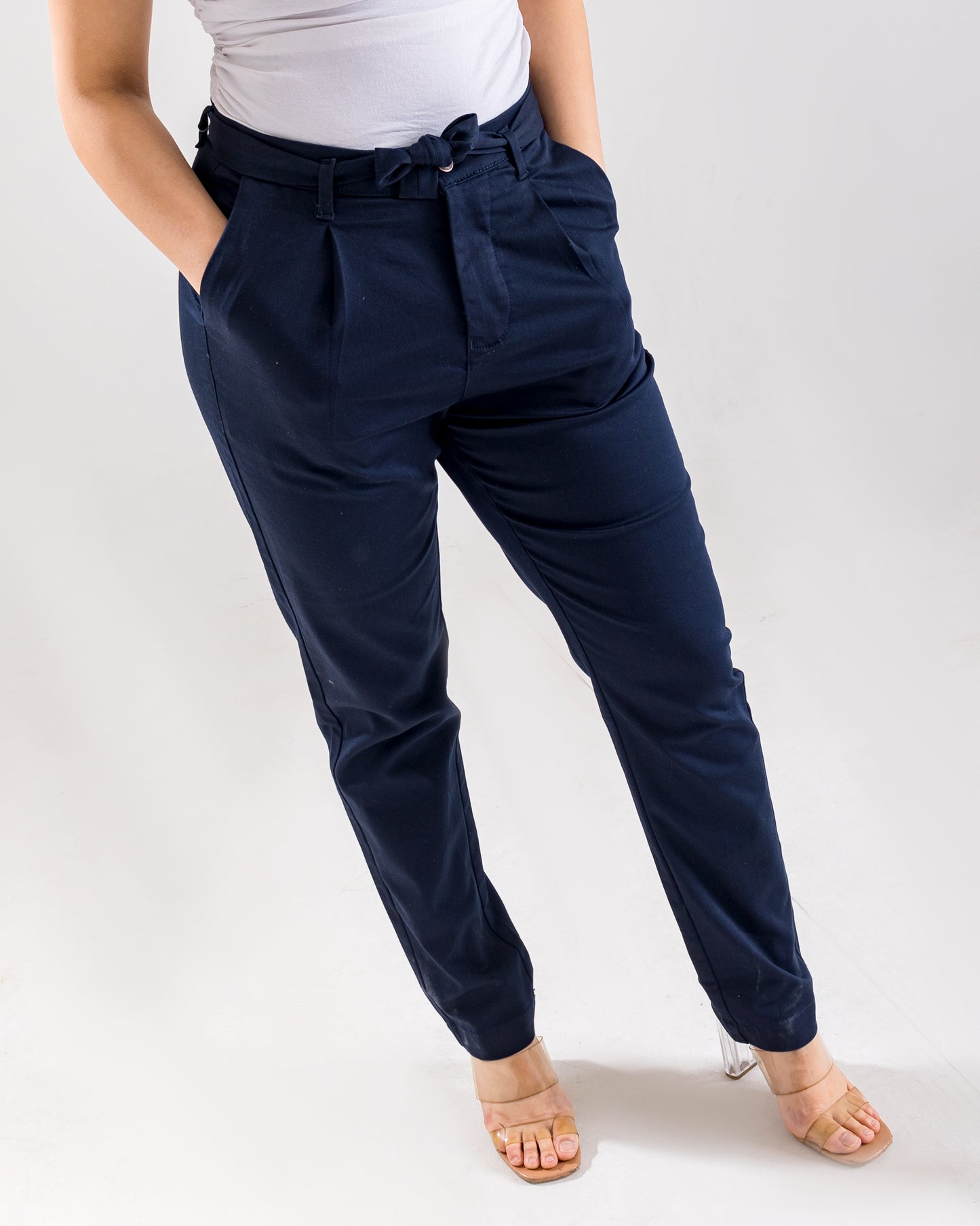 Navy Tie-Up Pleated Pants