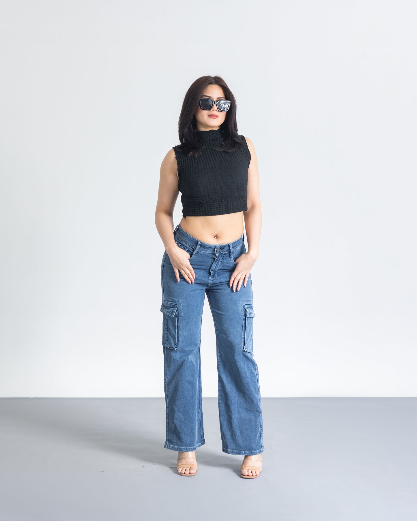 Blue Oversize Cargo Jeans