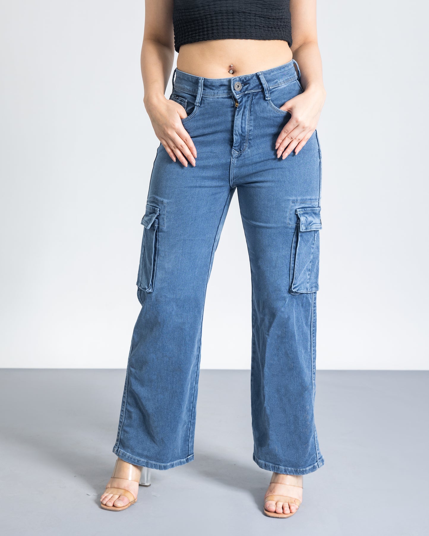 Blue Oversize Cargo Jeans
