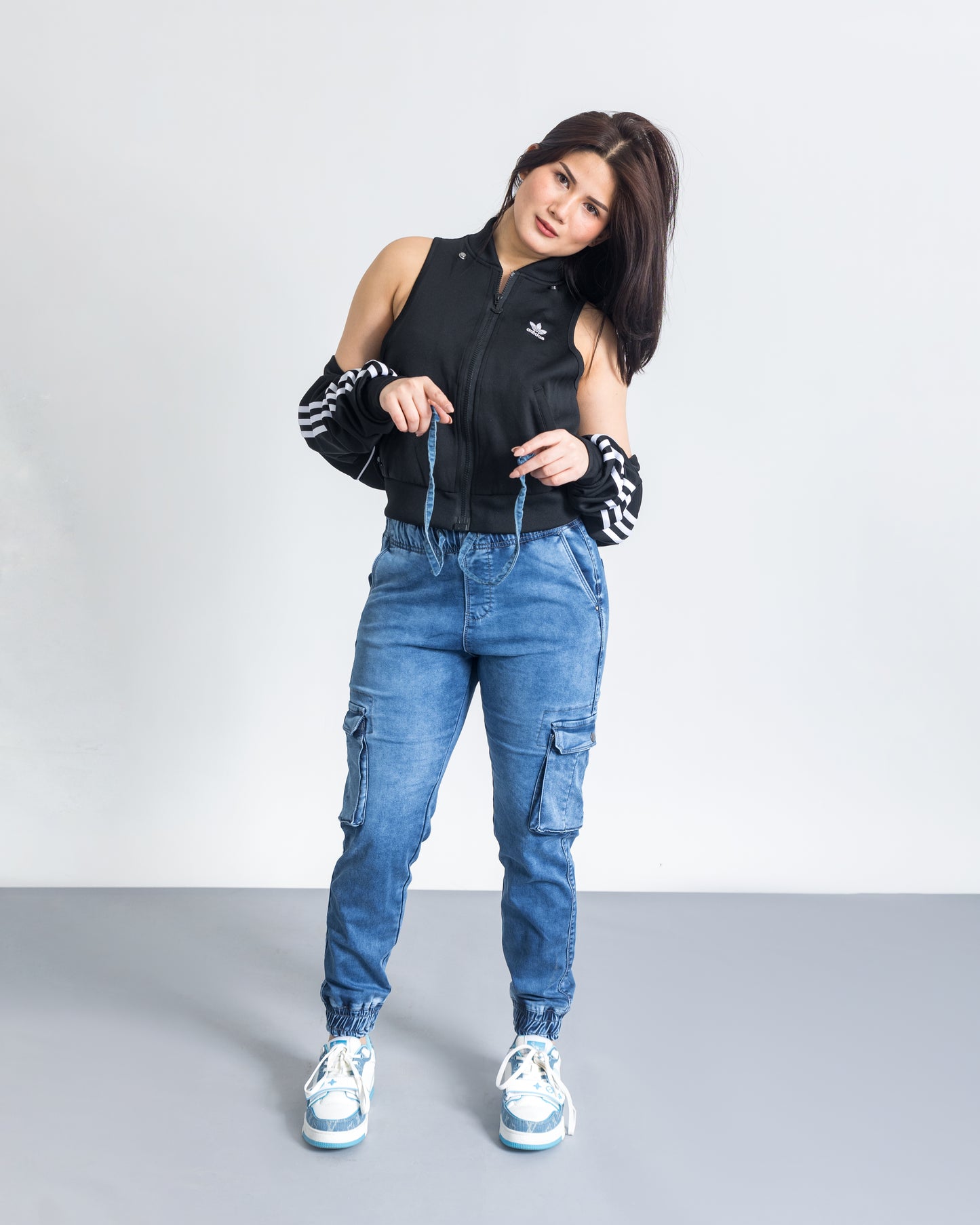 Light Blue Relaxed Fit Denim Cargo Joggers