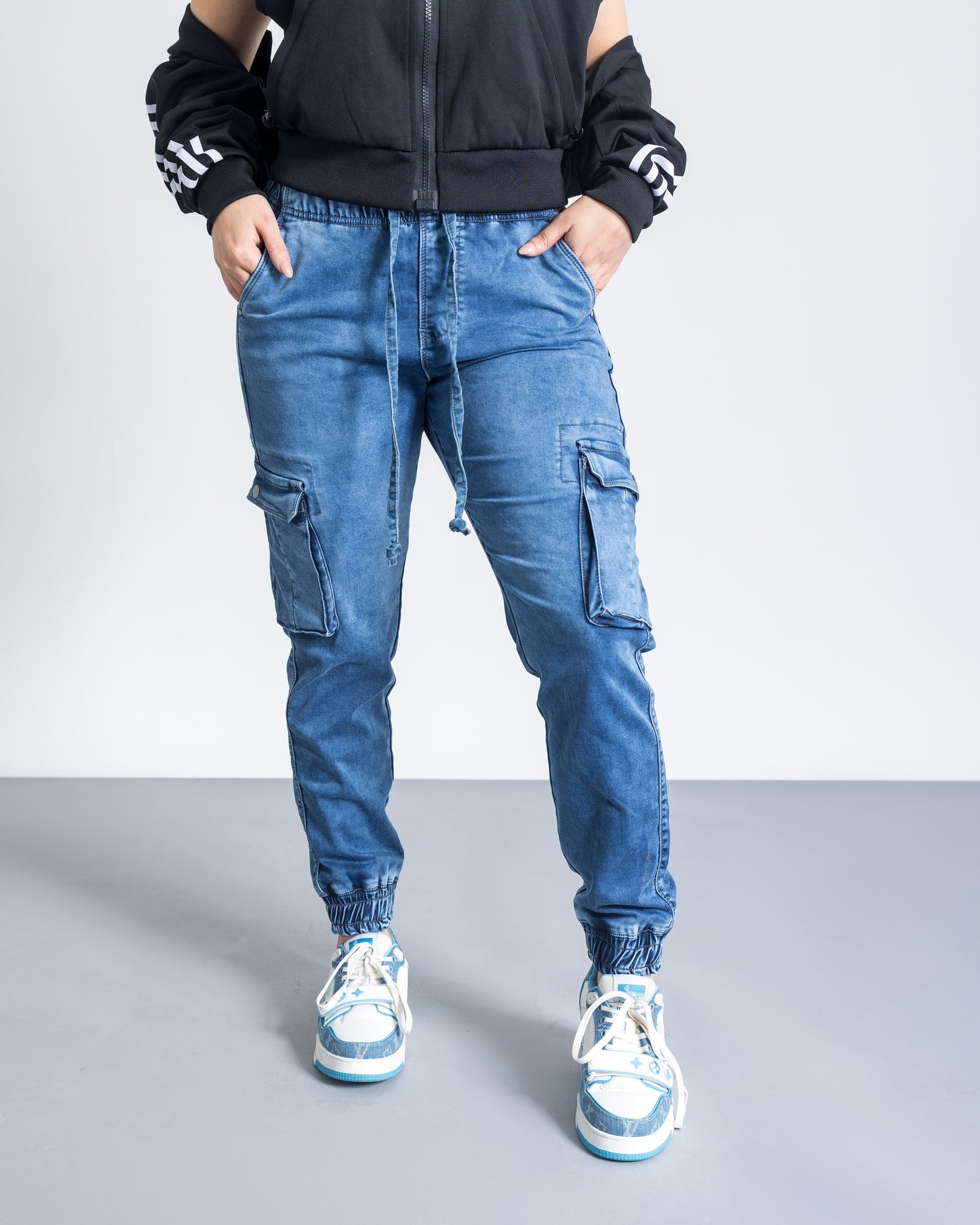 Light Blue Relaxed Fit Denim Cargo Joggers