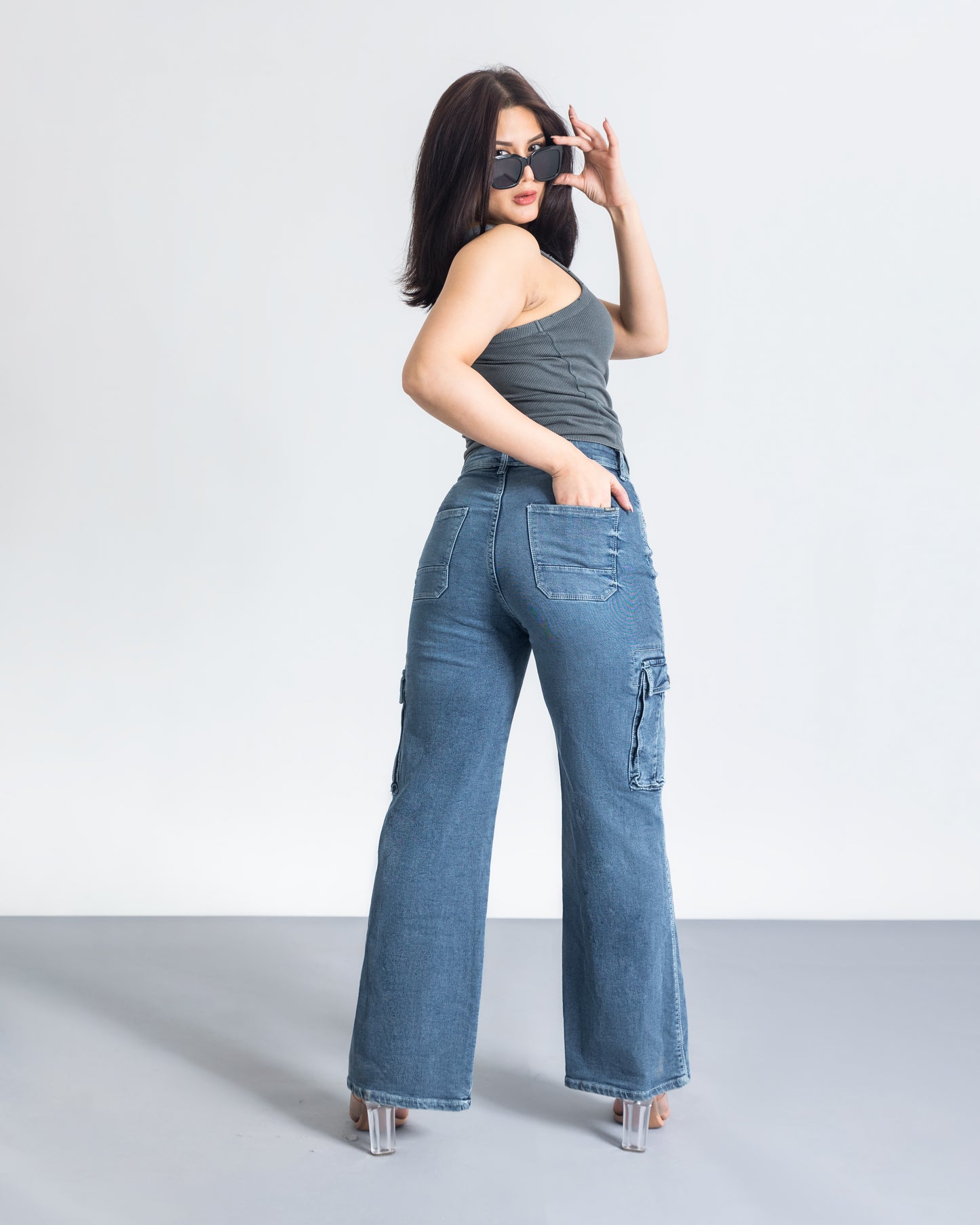 Blue Shade Oversize Cargo Jeans