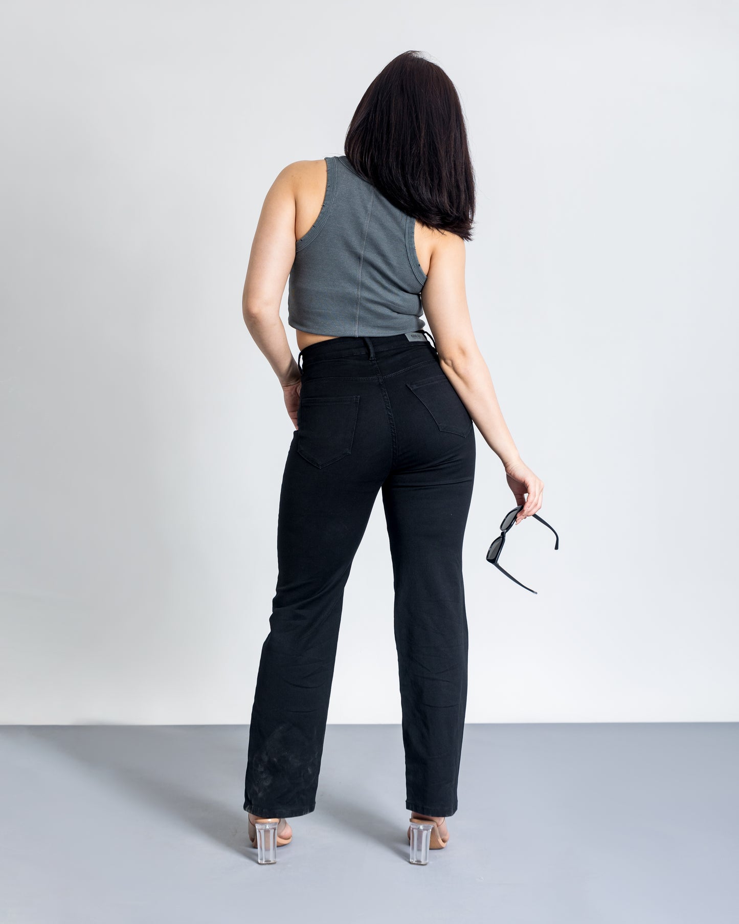 Black loose-fit Denim Pants with Pocket Detailing