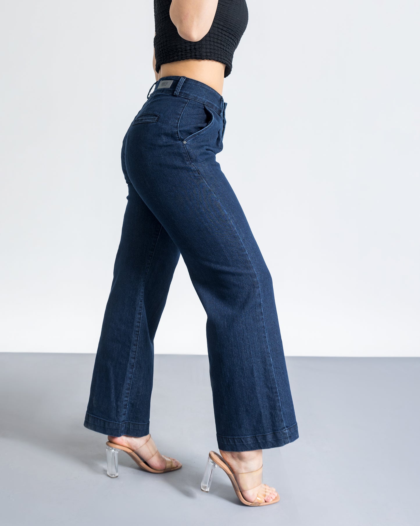 Dark Blue Pintuck Detailed Relaxed Fit Jeans