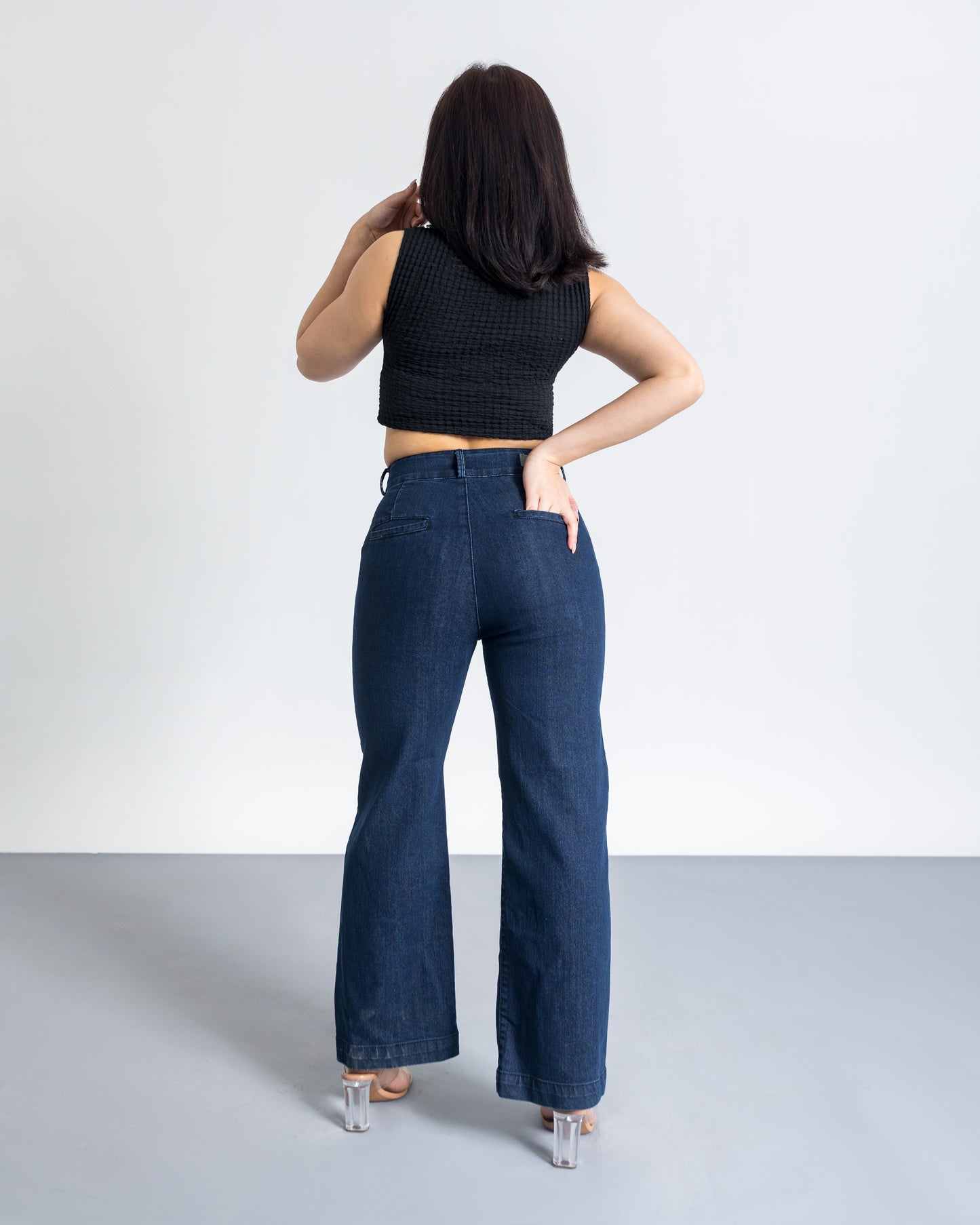 Dark Blue Pintuck Detailed Relaxed Fit Jeans