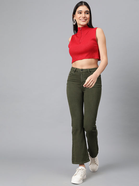 Faded Green Flare Fit Jeans