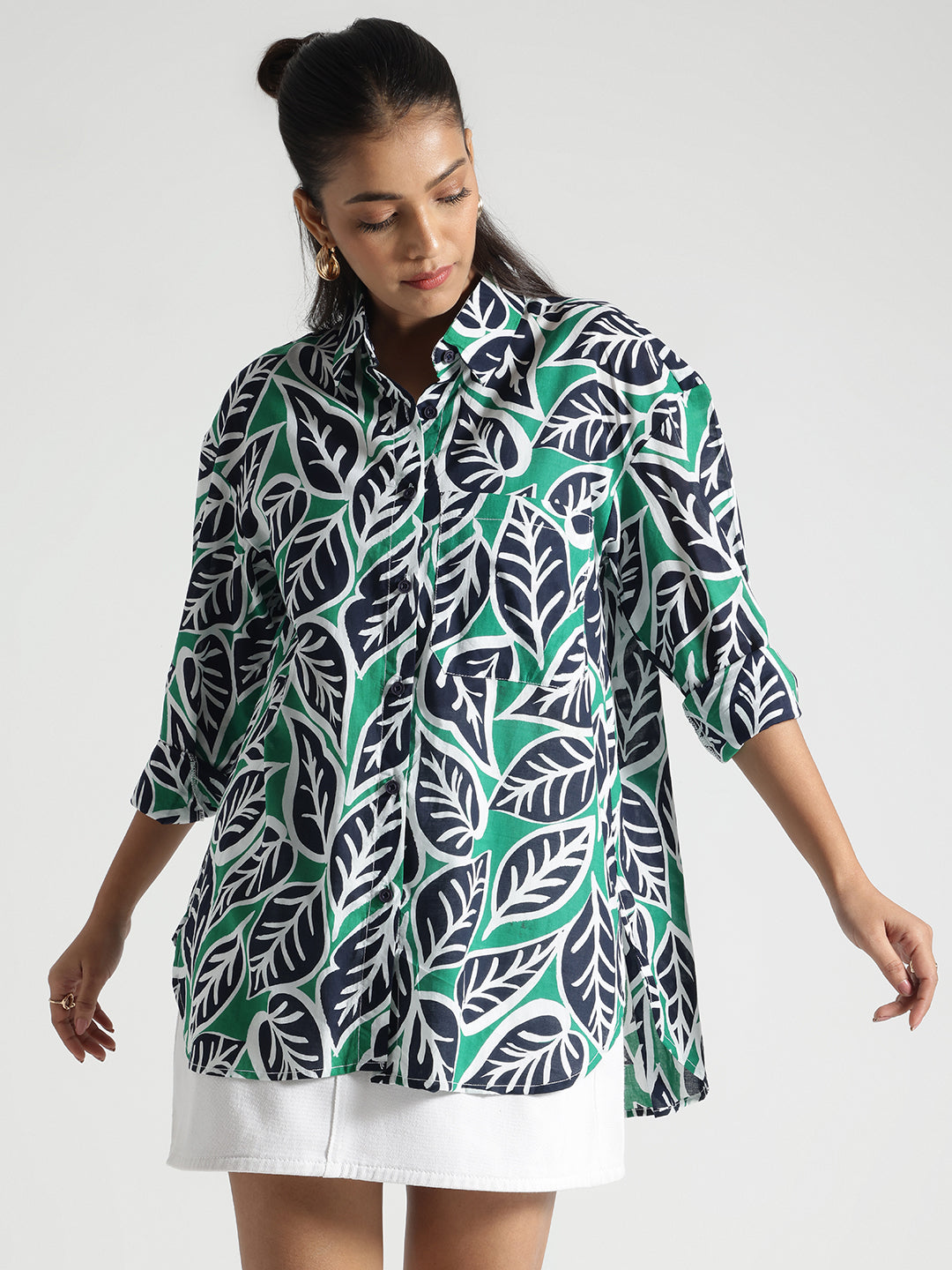 Blue Printed Oversize Shirt