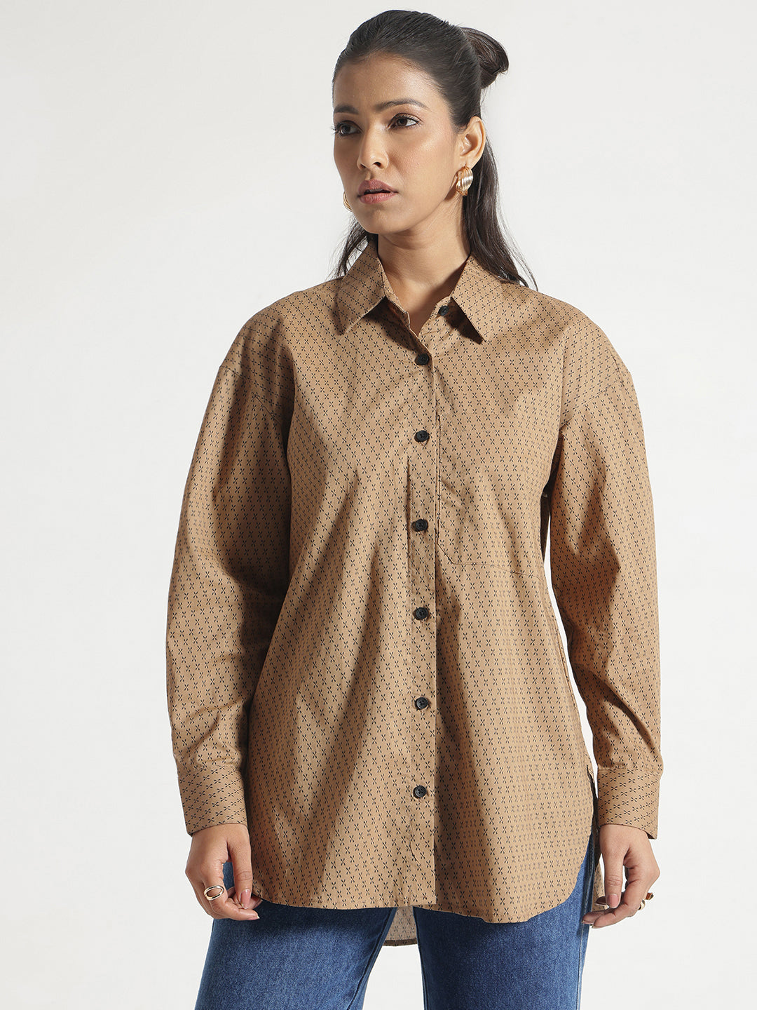 Brown printed Oversize Shirt