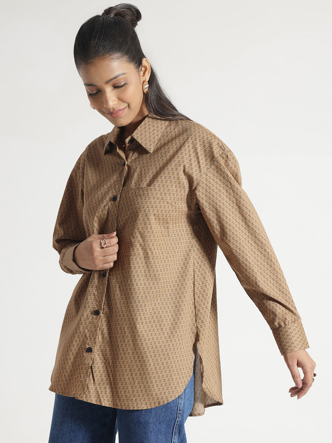 Brown printed Oversize Shirt