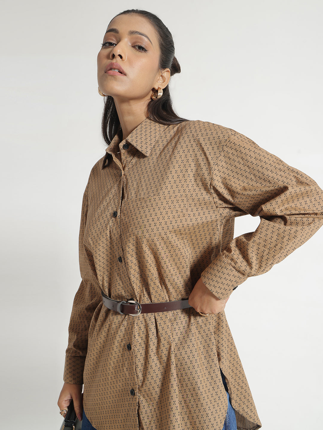 Brown printed Oversize Shirt