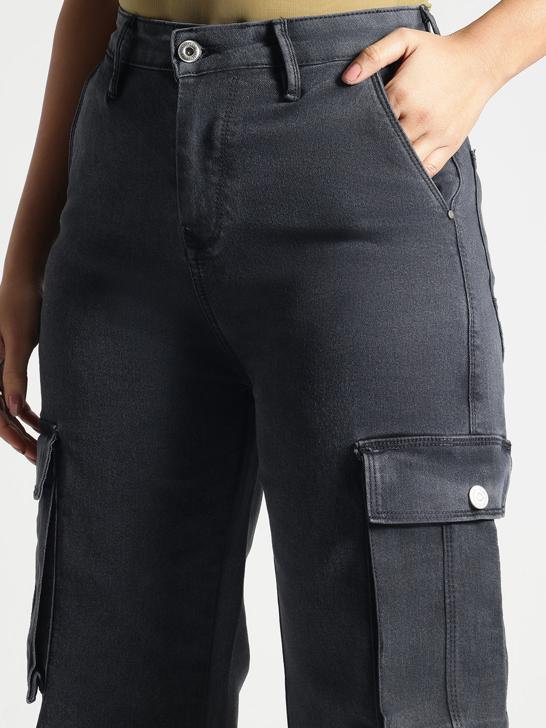 Black Relaxed Fit Cargo Jeans